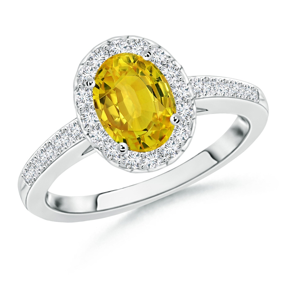 7x5mm AAAA Classic Oval Yellow Sapphire Halo Ring with Diamond Accents in White Gold 