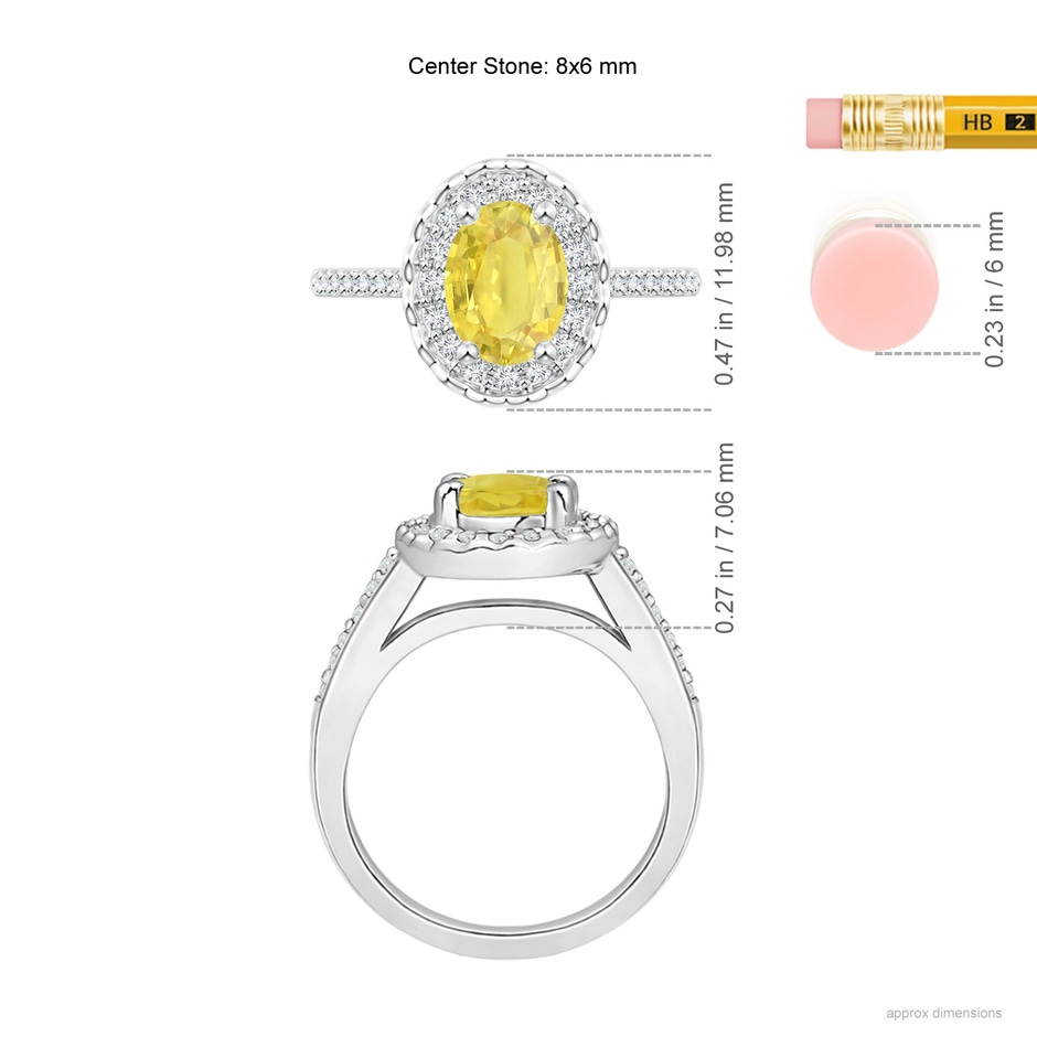 8x6mm A Classic Oval Yellow Sapphire Halo Ring with Diamond Accents in White Gold ruler