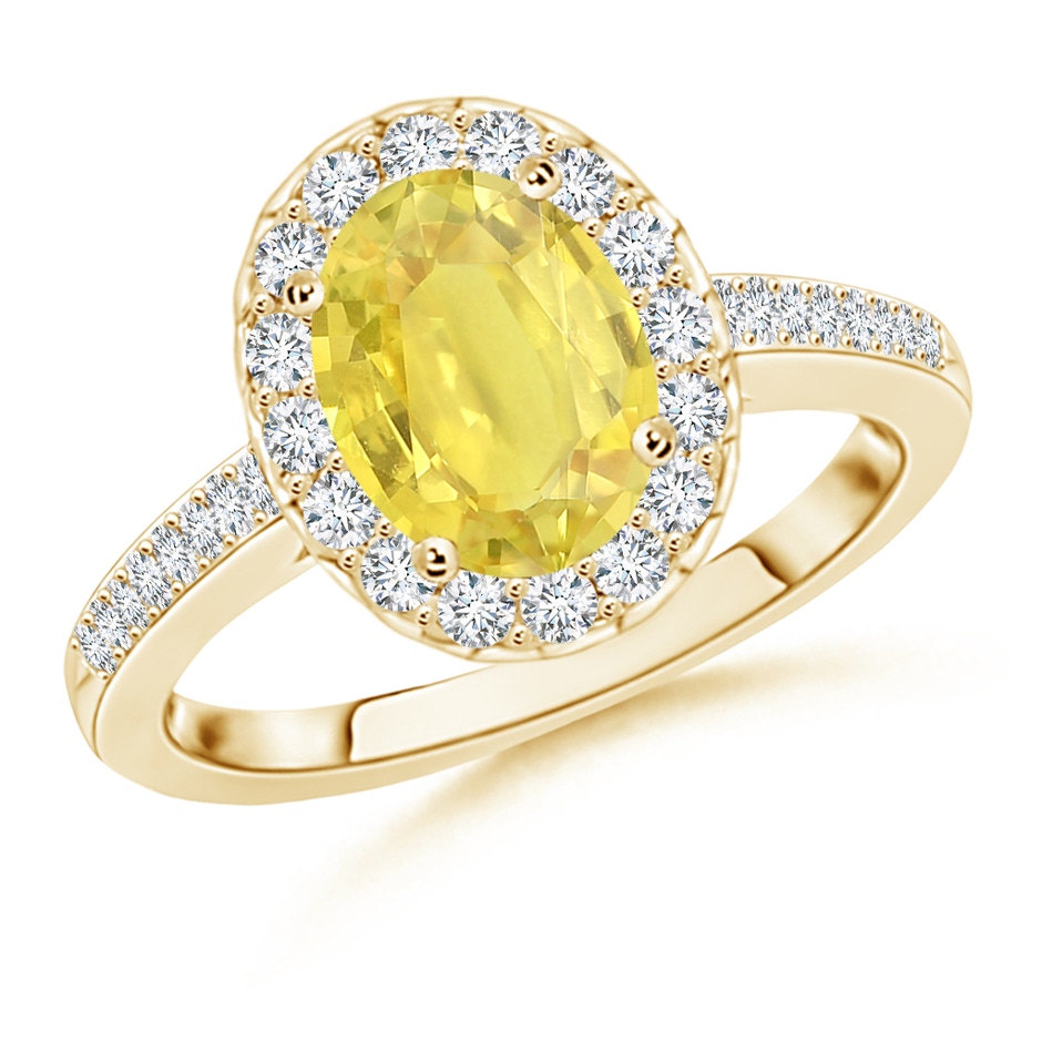 8x6mm A Classic Oval Yellow Sapphire Halo Ring with Diamond Accents in Yellow Gold 