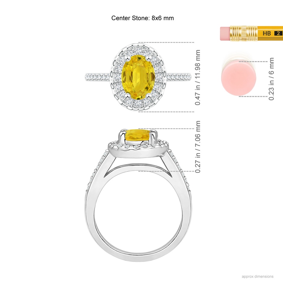 8x6mm AAA Classic Oval Yellow Sapphire Halo Ring with Diamond Accents in P950 Platinum ruler