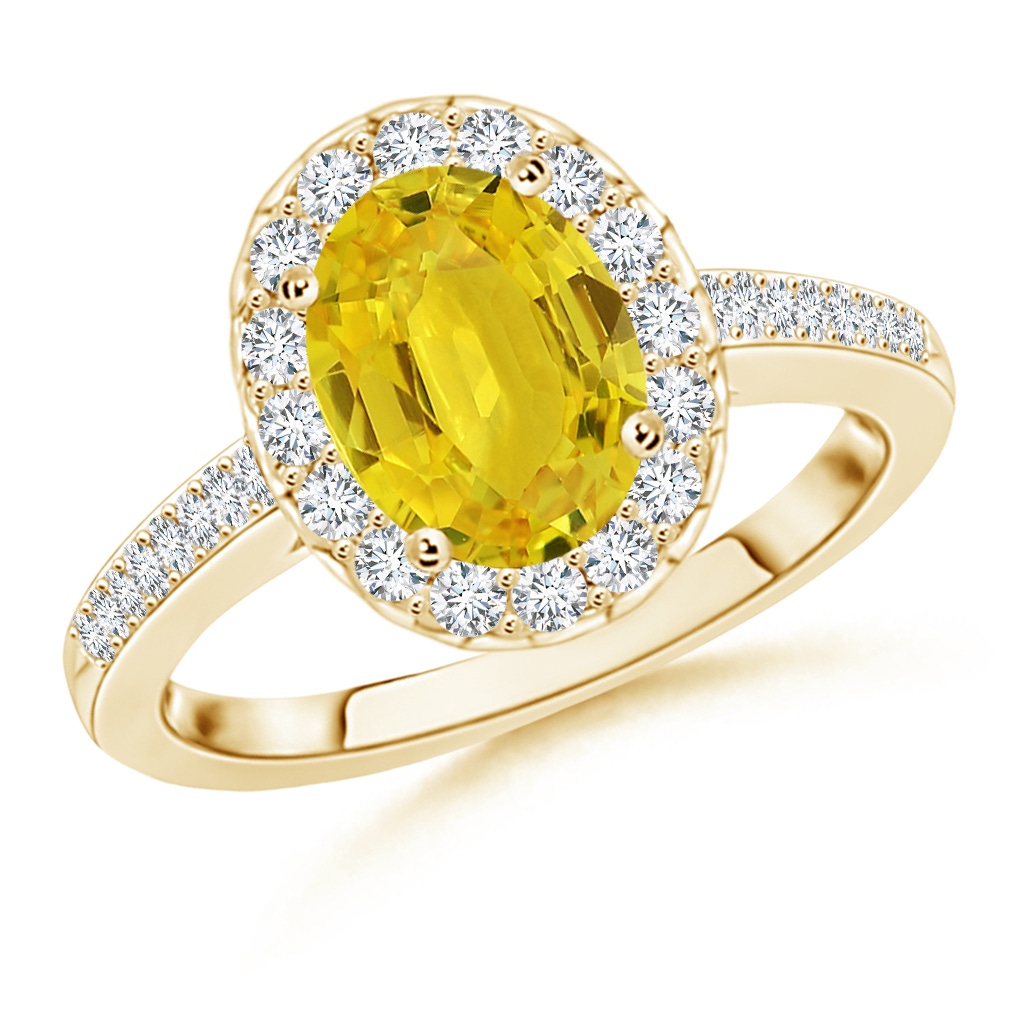 8x6mm AAA Classic Oval Yellow Sapphire Halo Ring with Diamond Accents in Yellow Gold