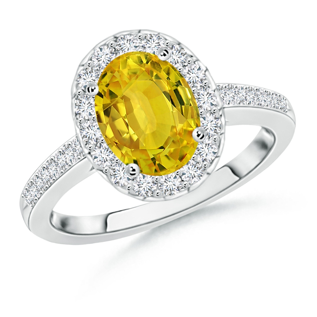 8x6mm AAAA Classic Oval Yellow Sapphire Halo Ring with Diamond Accents in P950 Platinum