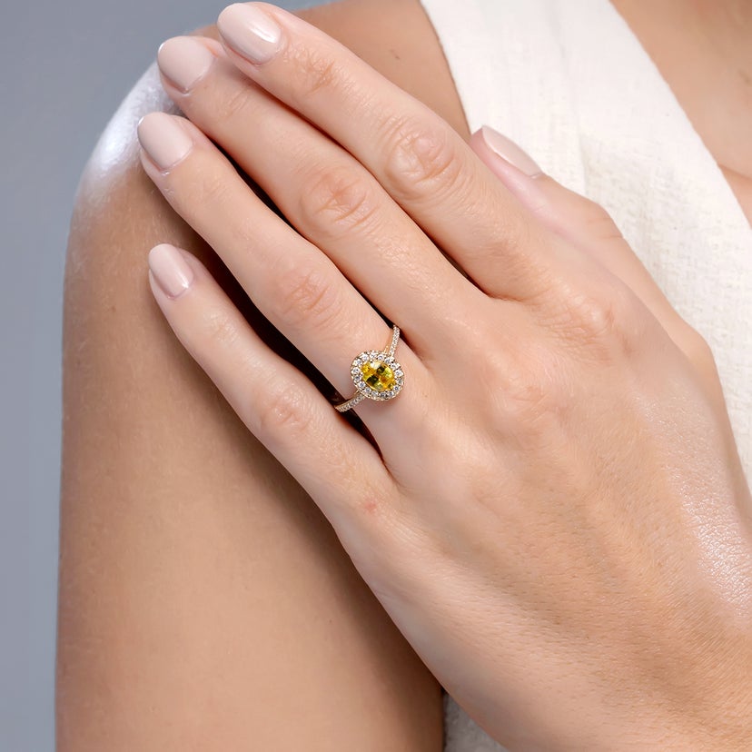 Classic Oval Yellow Sapphire Halo Ring with Diamond Accents