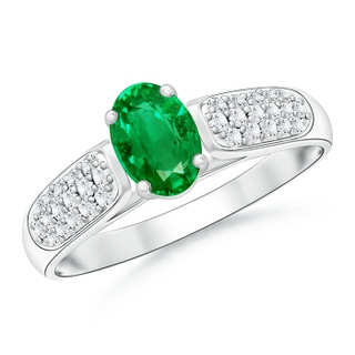 6x4mm AAA Solitaire Oval Emerald Ring with Pavé Diamond Accents in P950 Platinum