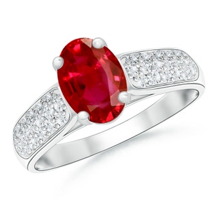 8x6mm AAA Solitaire Oval Ruby Ring with Pavé Diamond Accents in White Gold