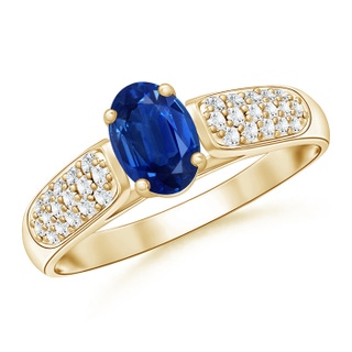 6x4mm AAA Solitaire Oval Sapphire Ring with Pavé Diamond Accents in Yellow Gold