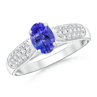 6x4mm AAAA Solitaire Oval Tanzanite Ring with Pavé Diamond Accents in P950 Platinum