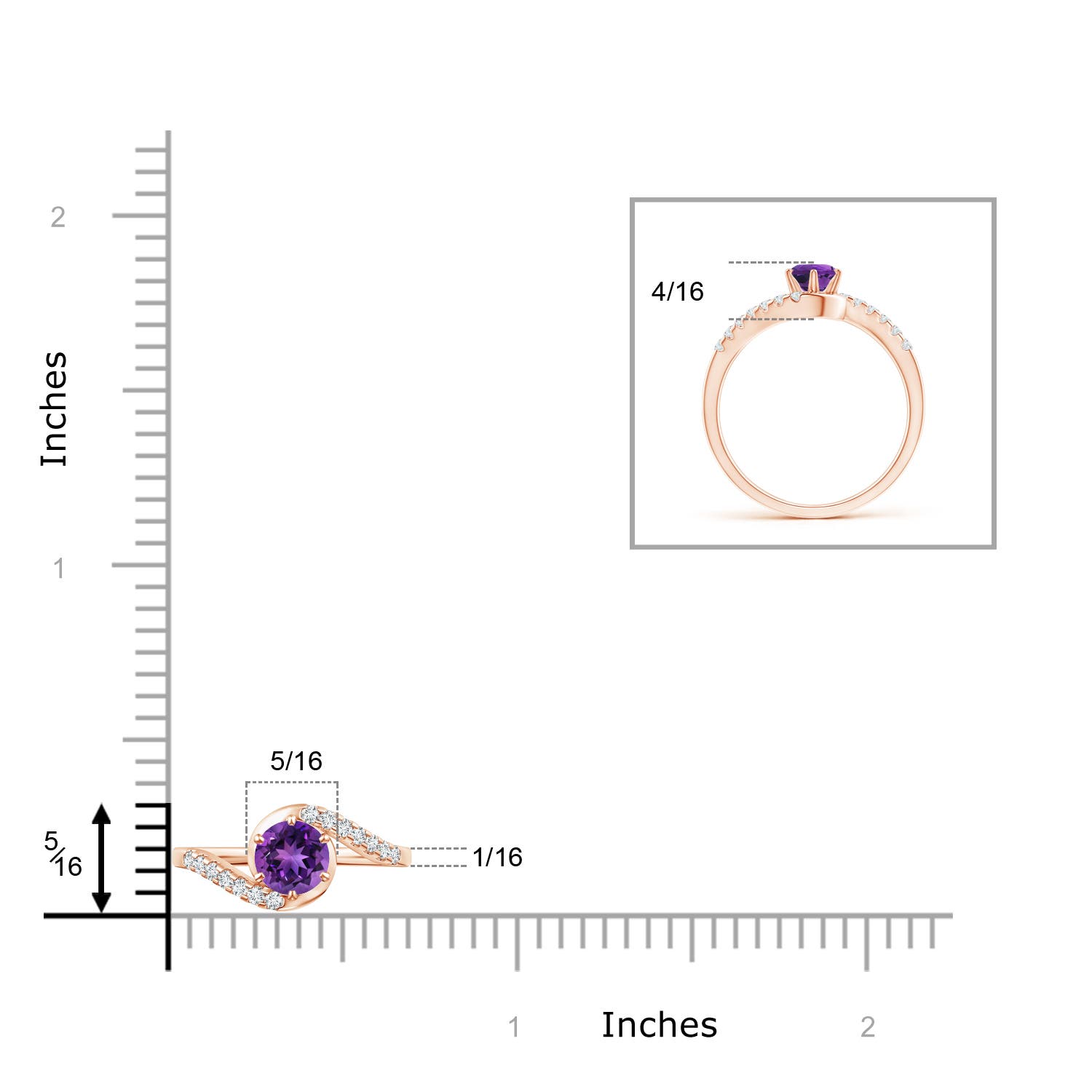 AAAA - Amethyst / 0.62 CT / 14 KT Rose Gold