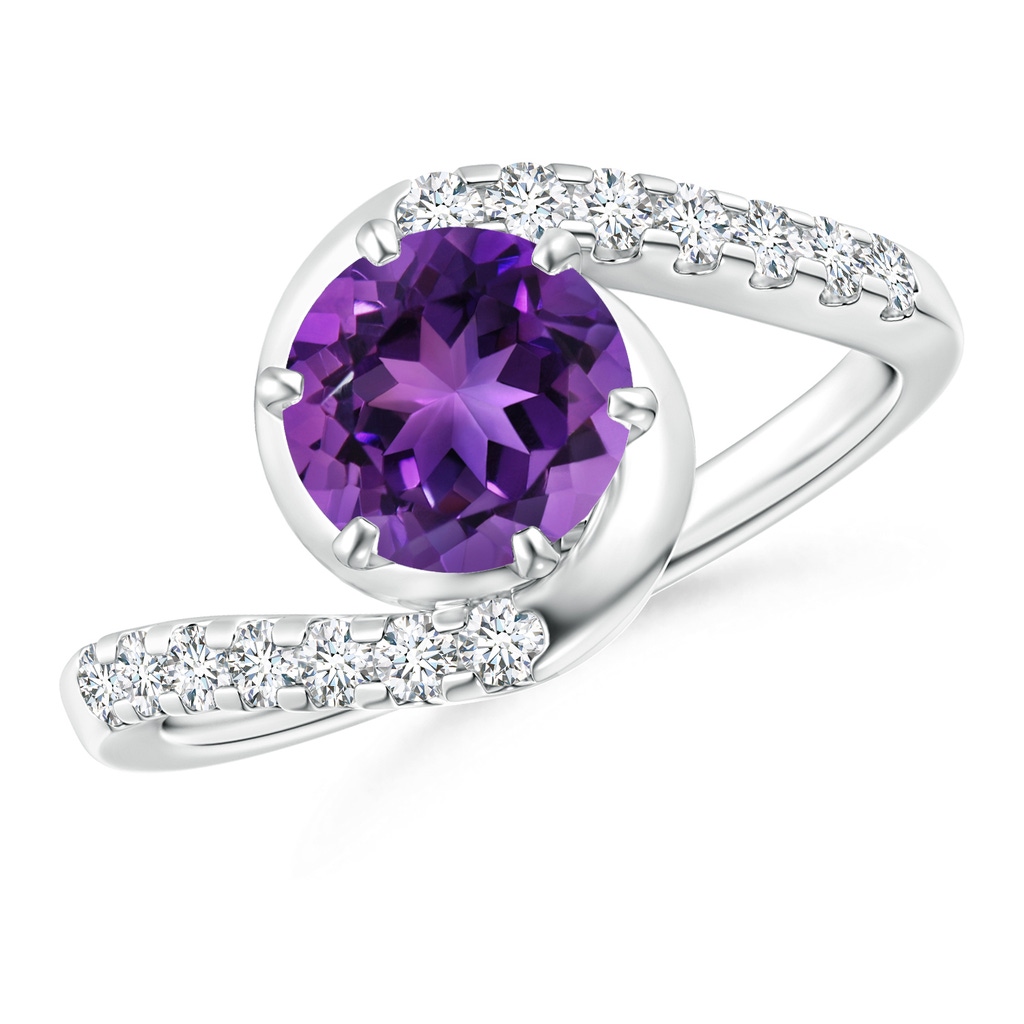 Prong-Set Amethyst Bypass Ring with Diamond Accents | Angara