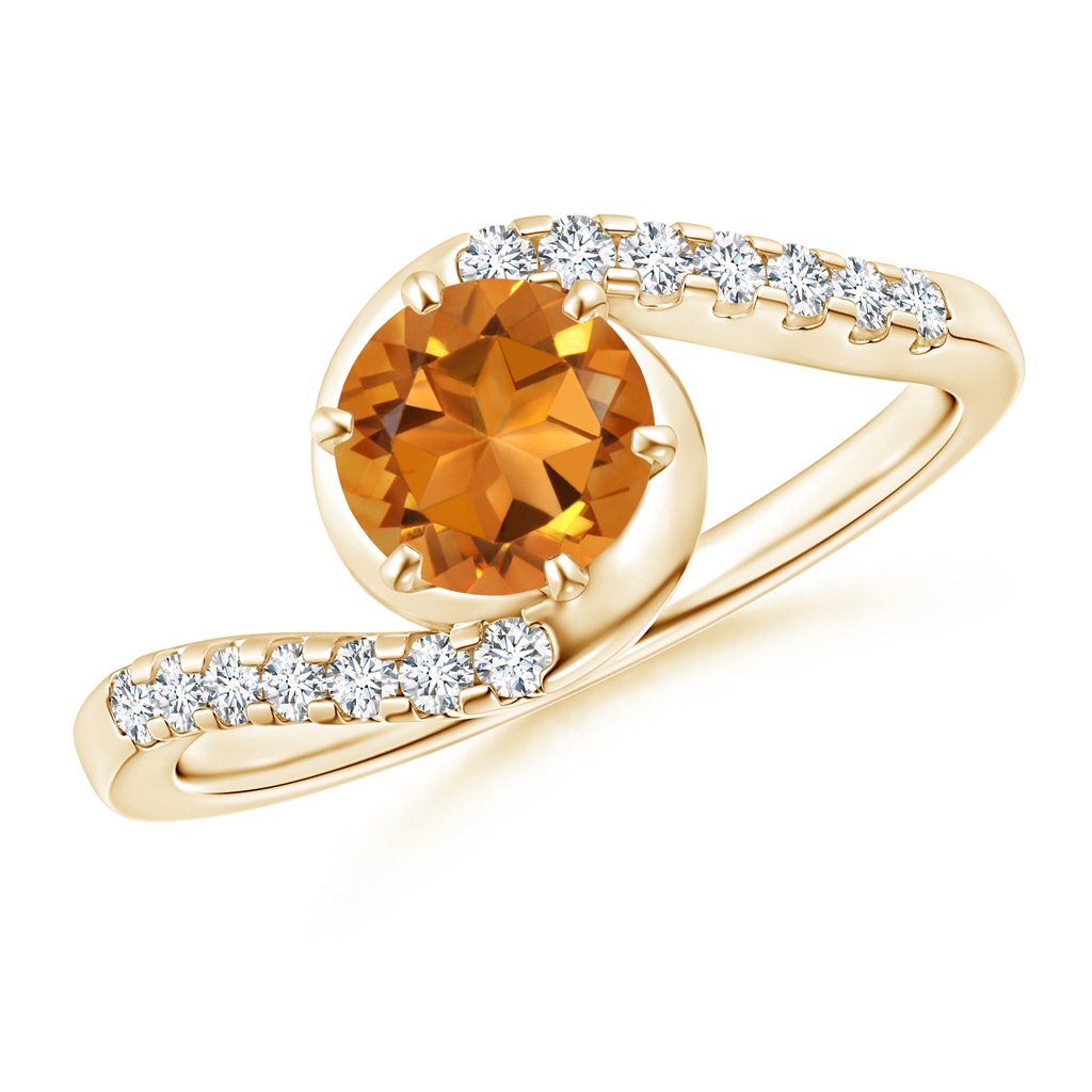 6mm AAA Prong-Set Citrine Bypass Ring with Diamond Accents in Yellow Gold