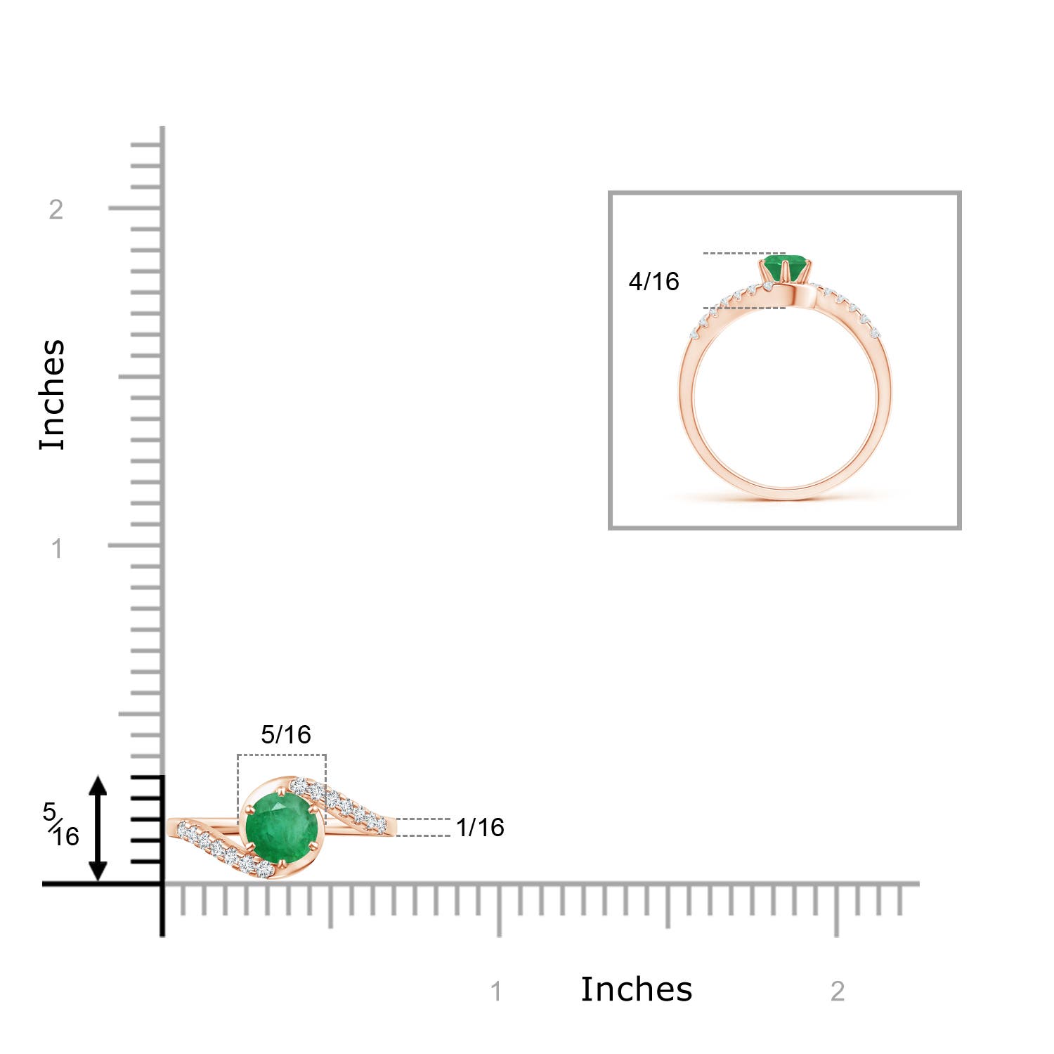 A - Emerald / 0.62 CT / 14 KT Rose Gold