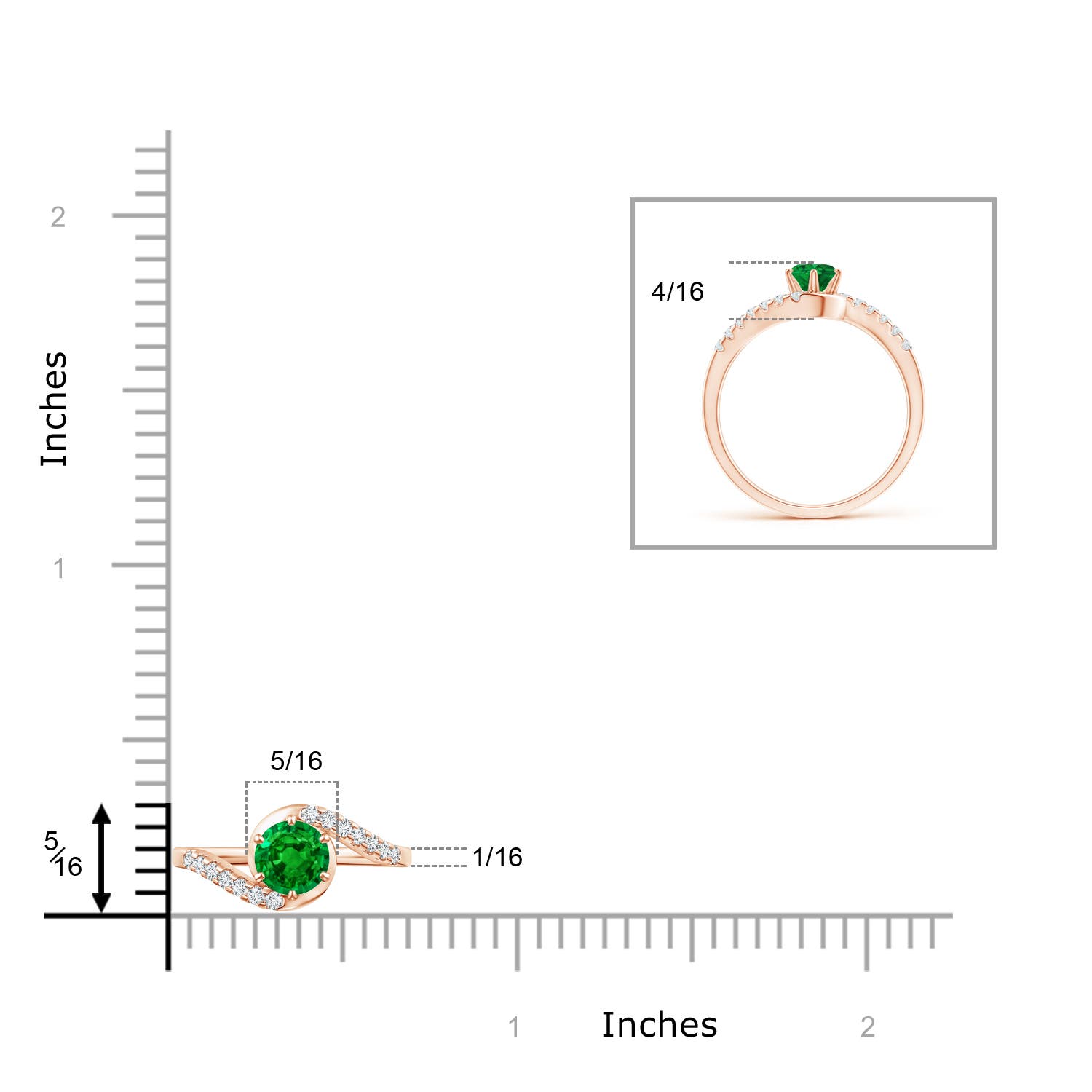 AAAA - Emerald / 0.62 CT / 14 KT Rose Gold