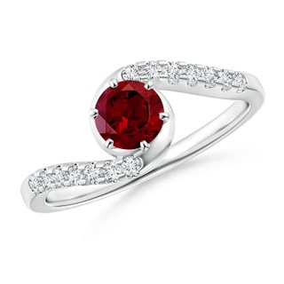 5mm AAA Prong-Set Garnet Bypass Ring with Diamond Accents in White Gold