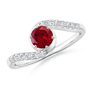 5mm AAAA Prong-Set Garnet Bypass Ring with Diamond Accents in P950 Platinum