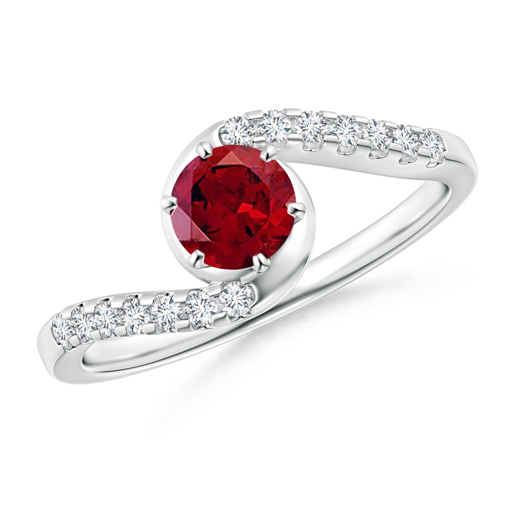 5mm AAAA Prong-Set Garnet Bypass Ring with Diamond Accents in White Gold