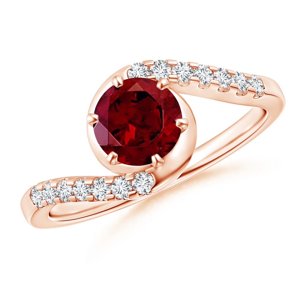 6mm AAA Prong-Set Garnet Bypass Ring with Diamond Accents in Rose Gold