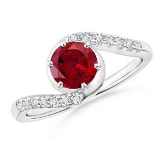 6mm AAAA Prong-Set Garnet Bypass Ring with Diamond Accents in P950 Platinum