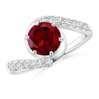 7mm AAA Prong-Set Garnet Bypass Ring with Diamond Accents in P950 Platinum