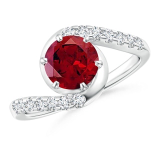 7mm AAAA Prong-Set Garnet Bypass Ring with Diamond Accents in P950 Platinum