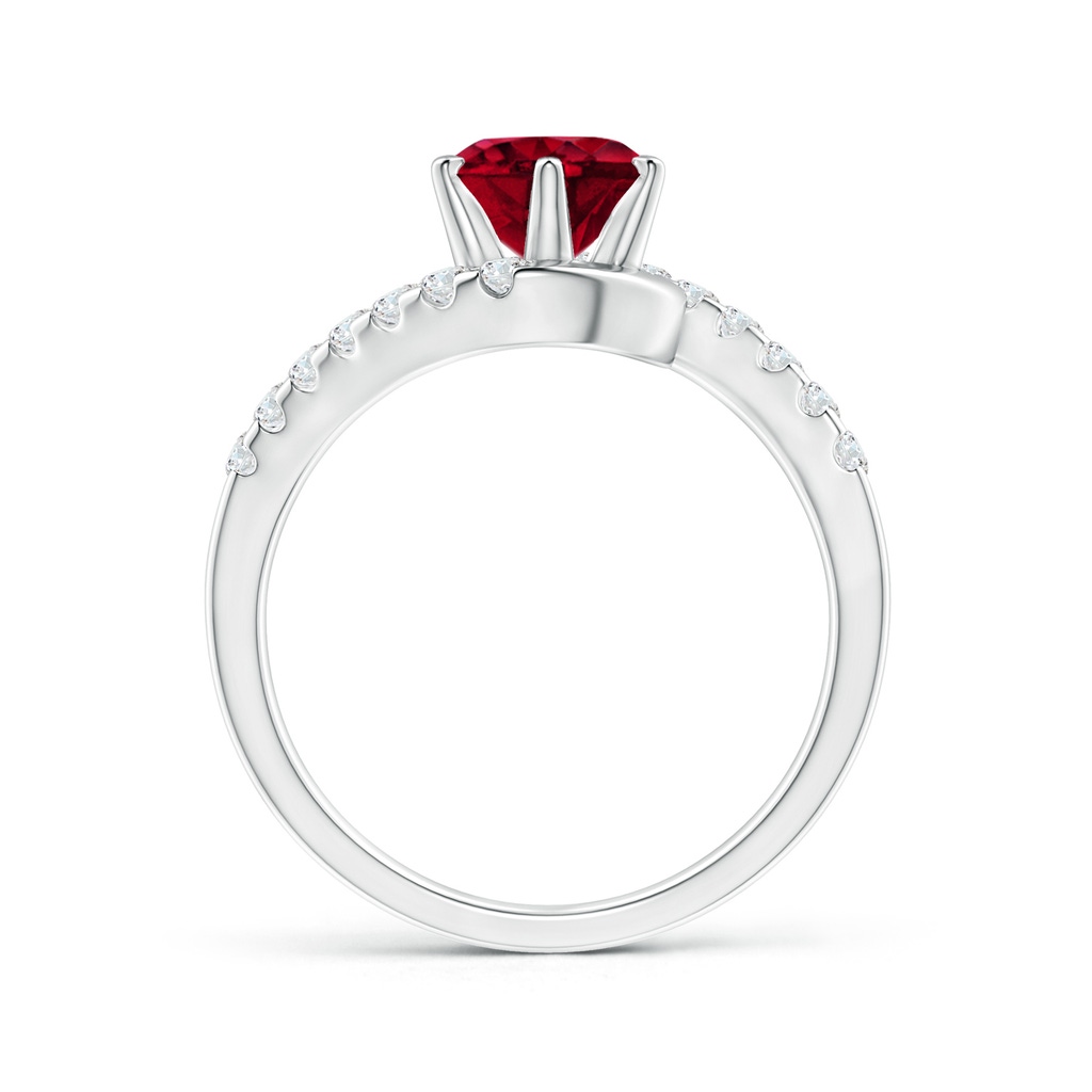 7mm AAAA Prong-Set Garnet Bypass Ring with Diamond Accents in P950 Platinum Product Image