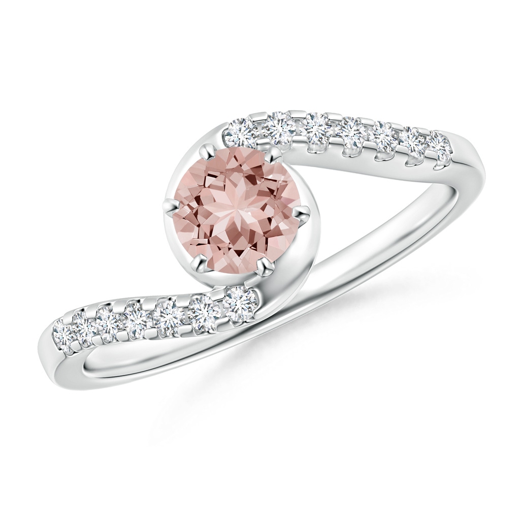5mm AAAA Prong-Set Morganite Bypass Ring with Diamond Accents in White Gold