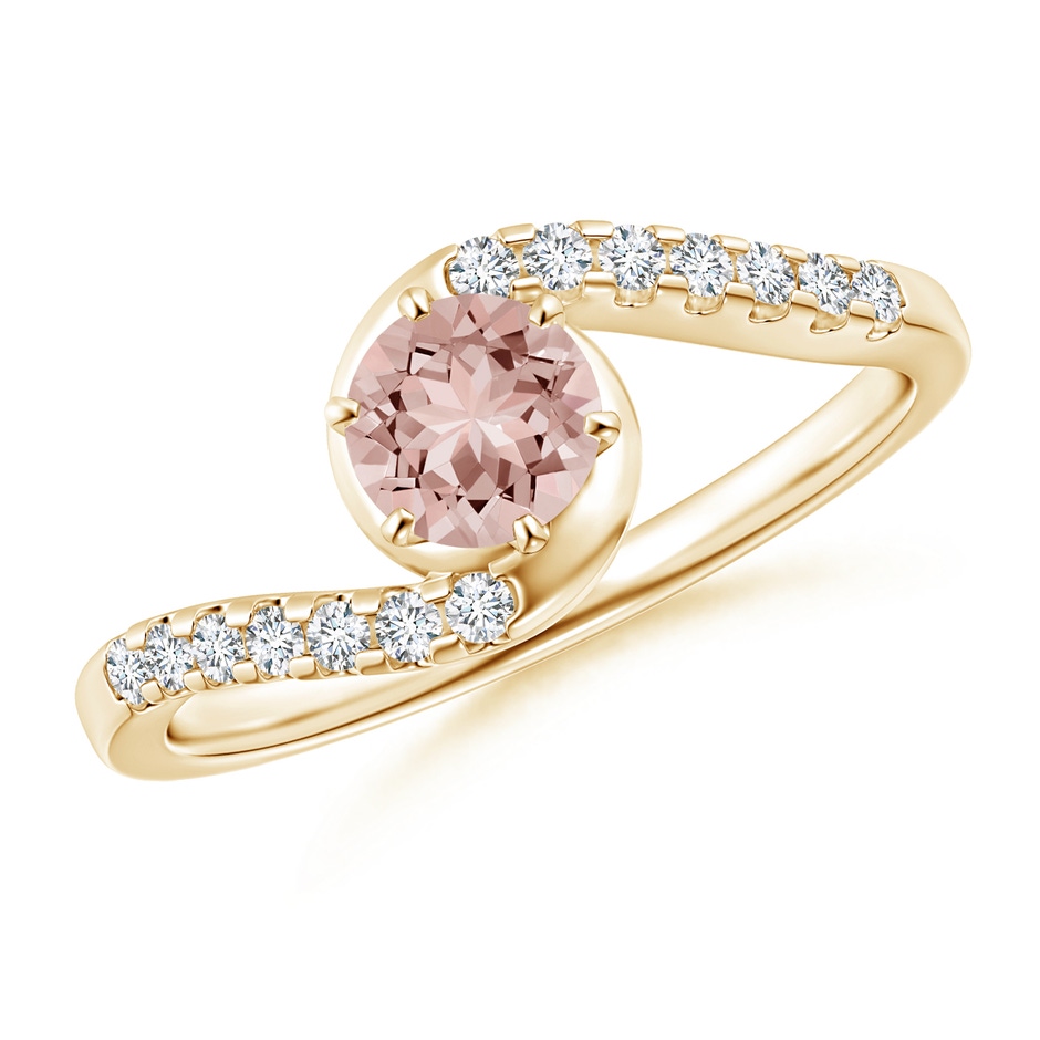 5mm AAAA Prong-Set Morganite Bypass Ring with Diamond Accents in Yellow Gold 