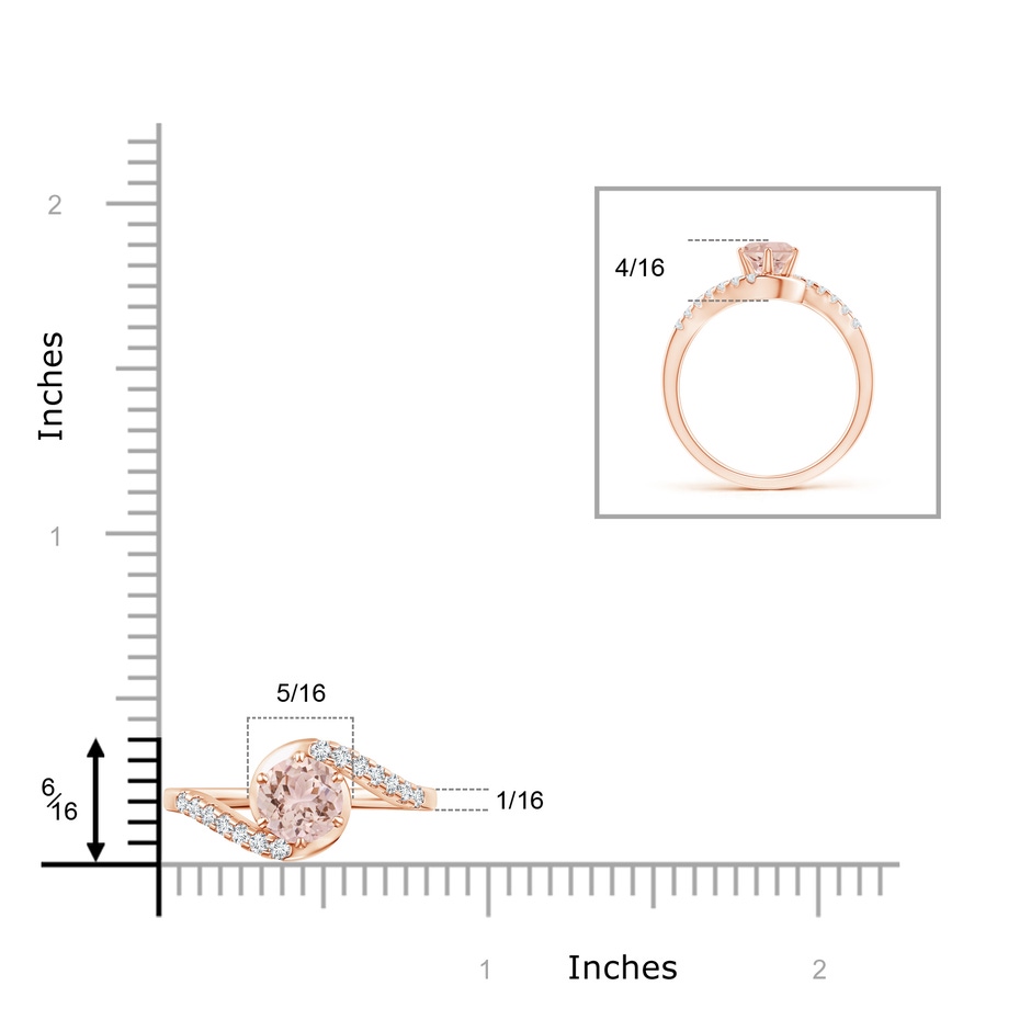 6mm AAA Prong-Set Morganite Bypass Ring with Diamond Accents in Rose Gold ruler