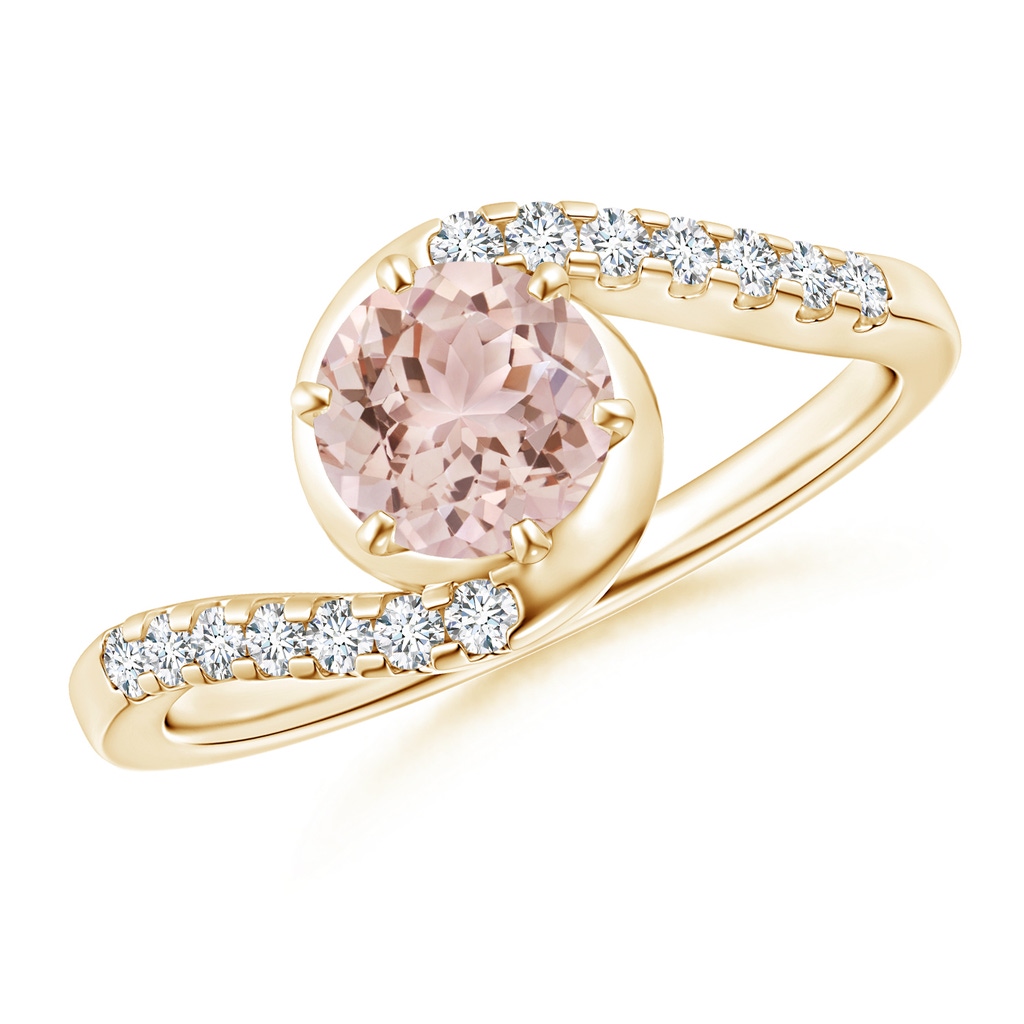 6mm AAA Prong-Set Morganite Bypass Ring with Diamond Accents in Yellow Gold