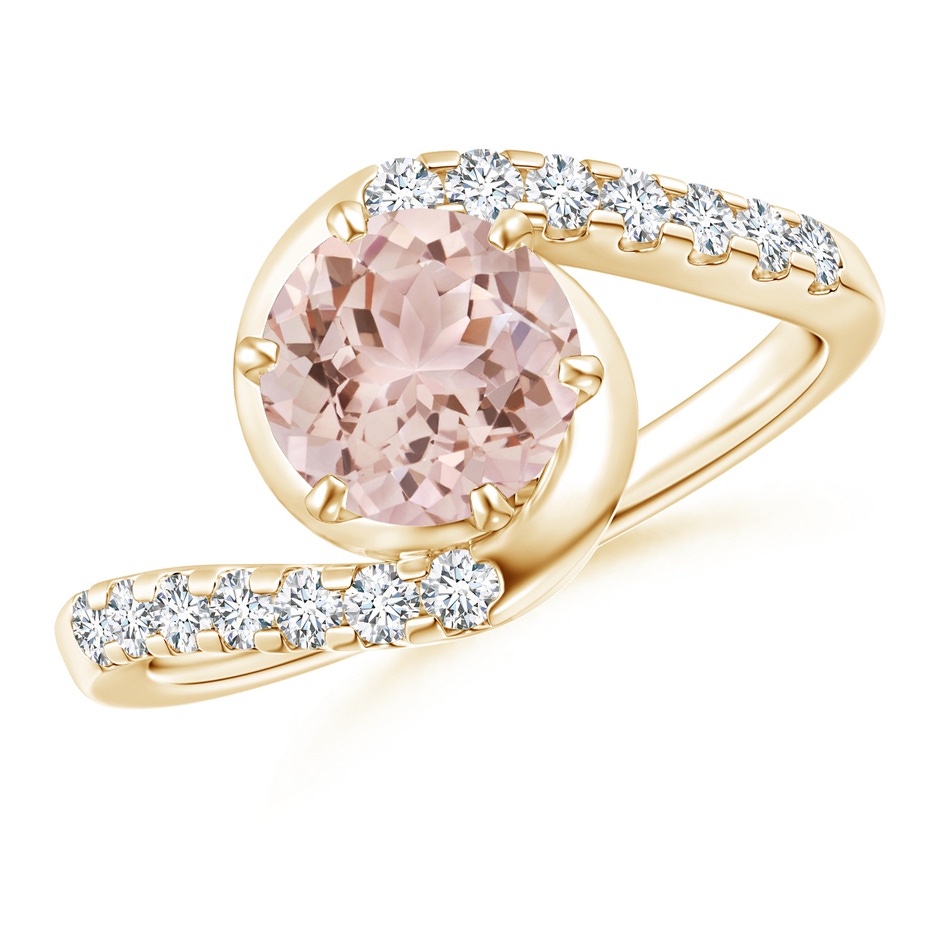7mm AAA Prong-Set Morganite Bypass Ring with Diamond Accents in Yellow Gold 