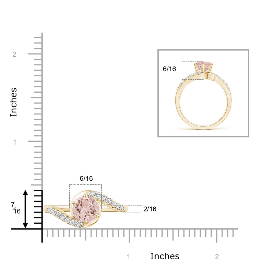 7mm AAA Prong-Set Morganite Bypass Ring with Diamond Accents in Yellow Gold ruler