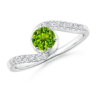 5mm AAAA Prong-Set Peridot Bypass Ring with Diamond Accents in P950 Platinum