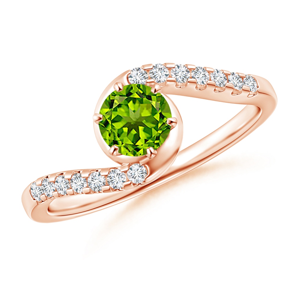5mm AAAA Prong-Set Peridot Bypass Ring with Diamond Accents in Rose Gold