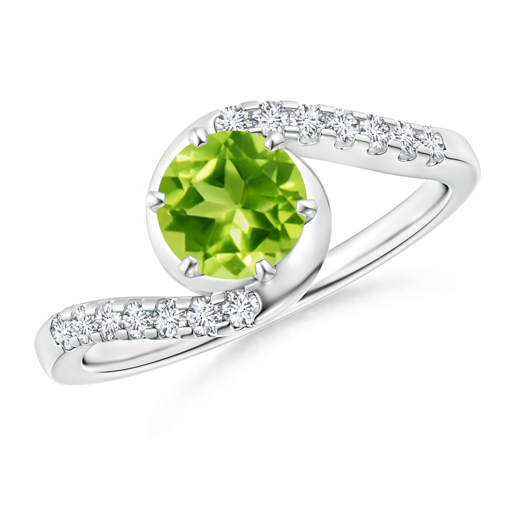 6mm AAA Prong-Set Peridot Bypass Ring with Diamond Accents in White Gold