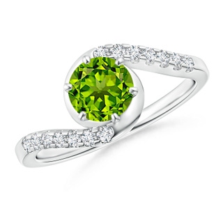 6mm AAAA Prong-Set Peridot Bypass Ring with Diamond Accents in P950 Platinum