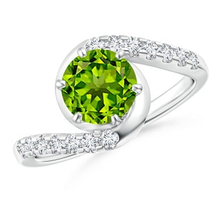 7mm AAAA Prong-Set Peridot Bypass Ring with Diamond Accents in P950 Platinum