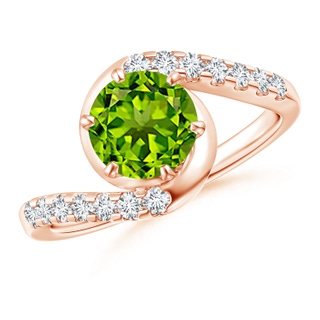 7mm AAAA Prong-Set Peridot Bypass Ring with Diamond Accents in Rose Gold
