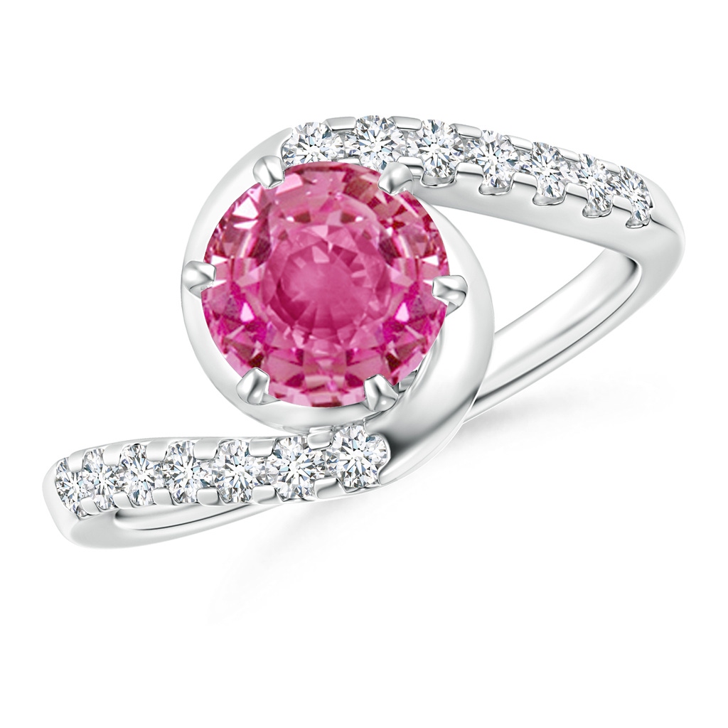 7mm AAA Prong-Set Pink Sapphire Bypass Ring with Diamond Accents in White Gold