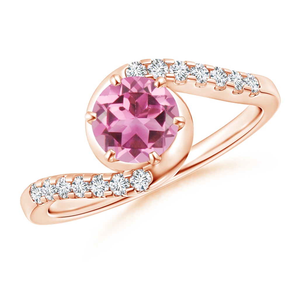 6mm AAA Prong-Set Pink Tourmaline Bypass Ring with Diamond Accents in Rose Gold