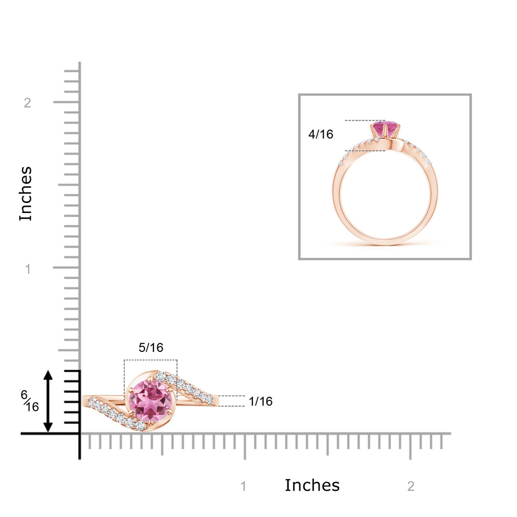 6mm AAA Prong-Set Pink Tourmaline Bypass Ring with Diamond Accents in Rose Gold Product Image