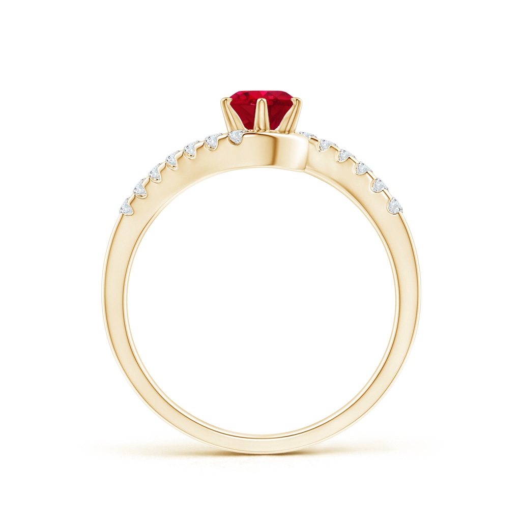 5mm AAA Prong-Set Ruby Bypass Ring with Diamond Accents in Yellow Gold Side-1