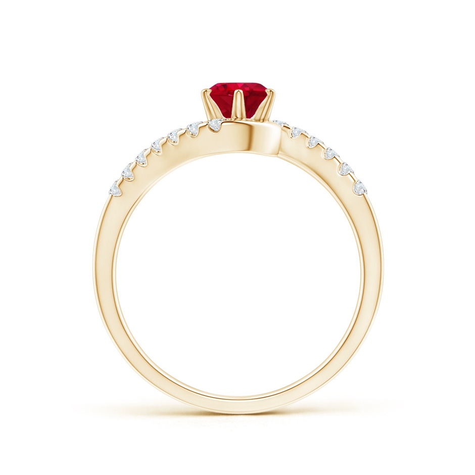 5mm AAA Prong-Set Ruby Bypass Ring with Diamond Accents in Yellow Gold side-1