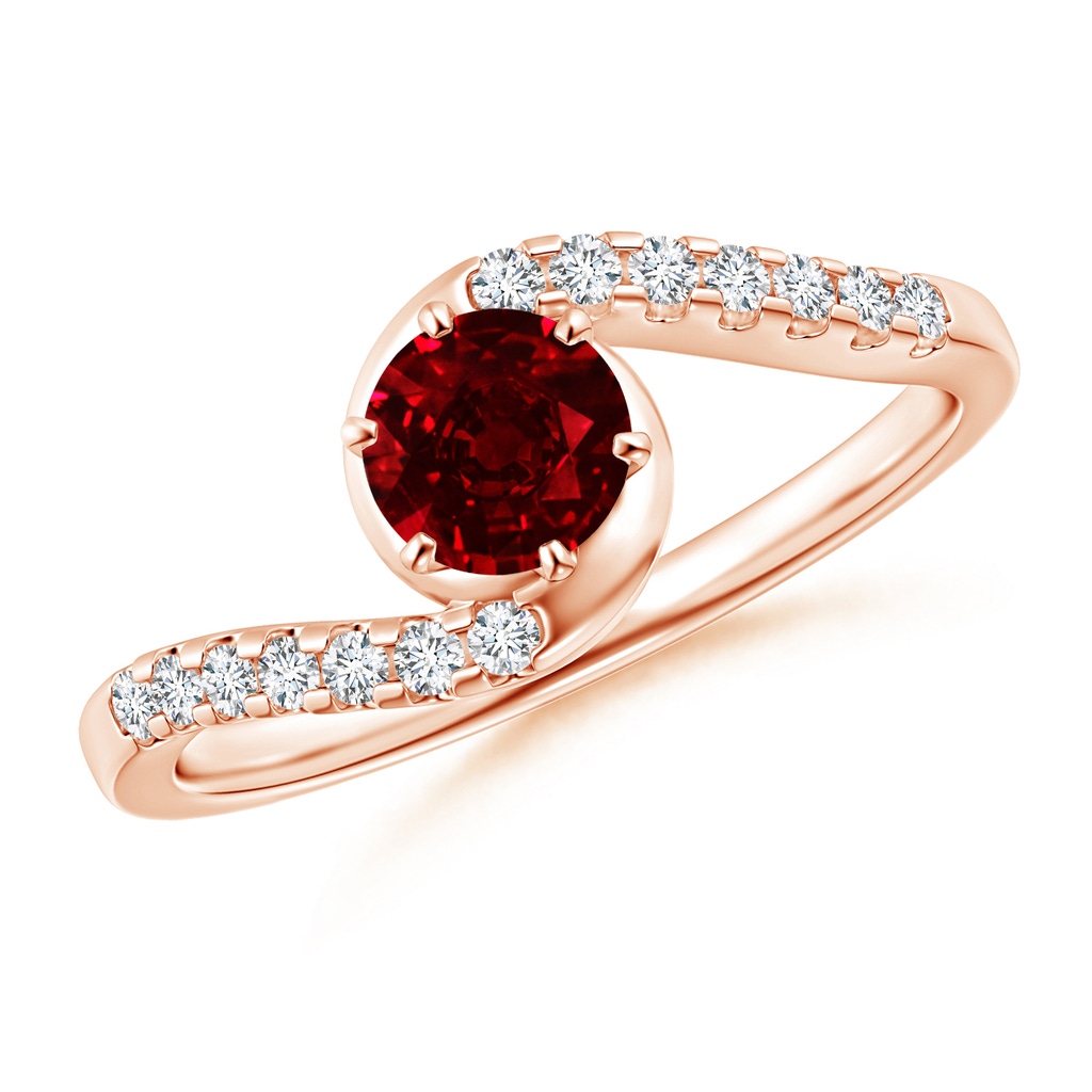 5mm AAAA Prong-Set Ruby Bypass Ring with Diamond Accents in Rose Gold