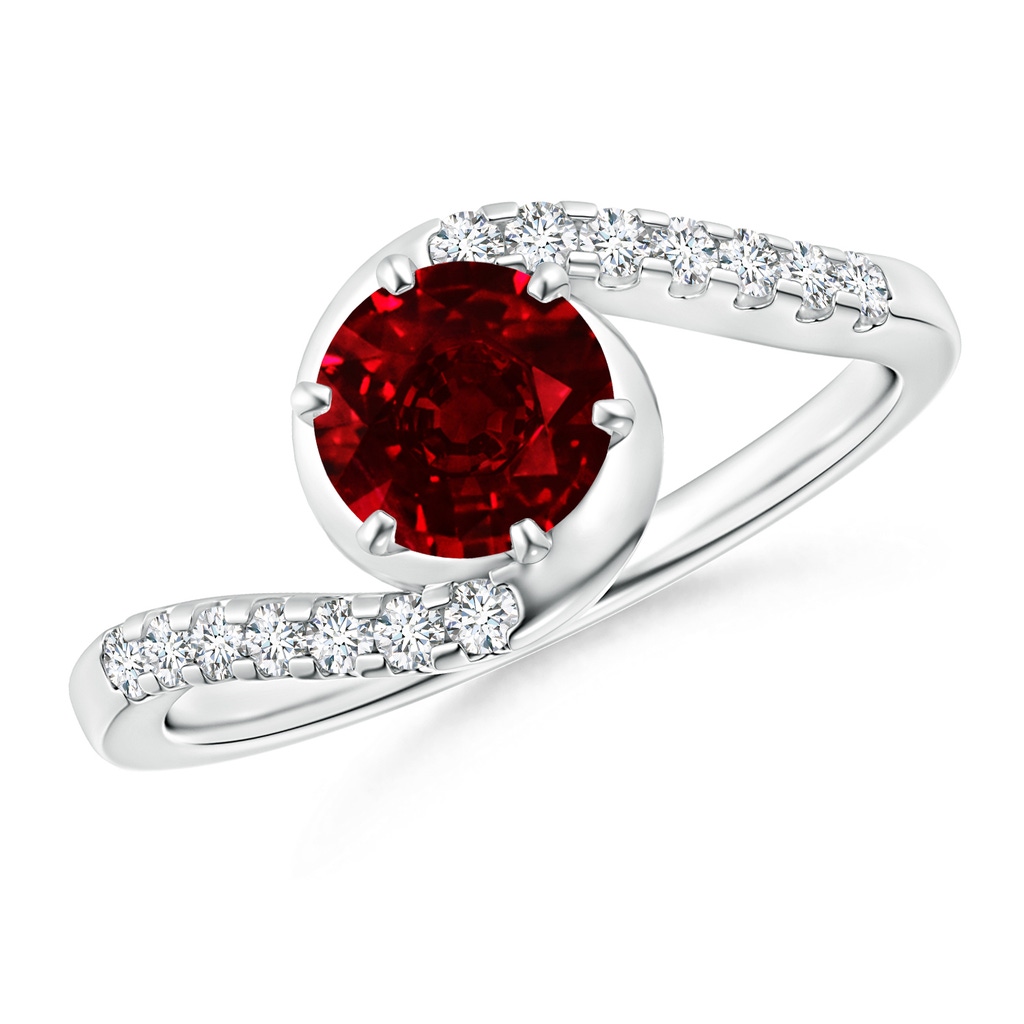 6mm Lab-Grown Prong-Set Ruby Bypass Ring with Diamond Accents in White Gold