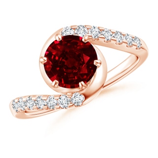 7mm AAAA Prong-Set Ruby Bypass Ring with Diamond Accents in Rose Gold