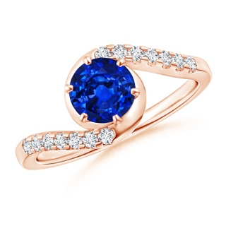 6mm AAAA Prong-Set Sapphire Bypass Ring with Diamond Accents in Rose Gold