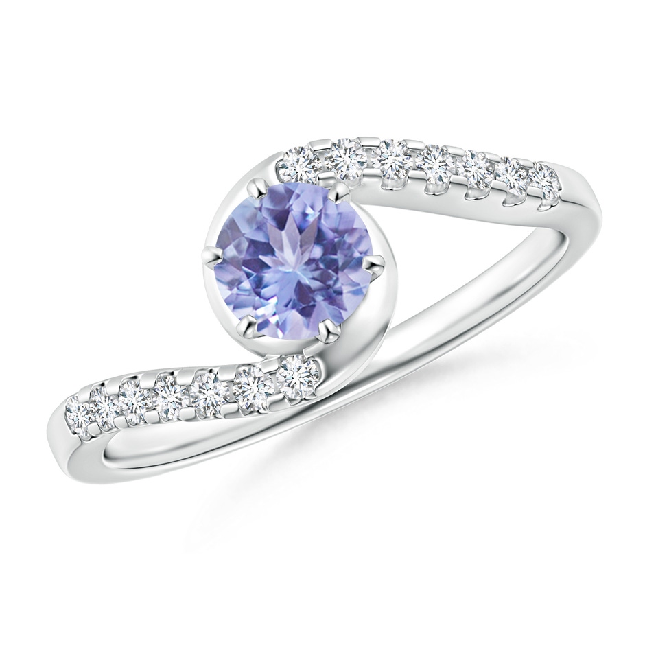 5mm AA Prong-Set Tanzanite Bypass Ring with Diamond Accents in P950 Platinum 
