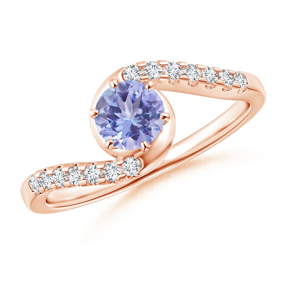 5mm AA Prong-Set Tanzanite Bypass Ring with Diamond Accents in Rose Gold 