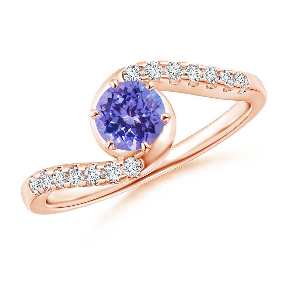 5mm AAA Prong-Set Tanzanite Bypass Ring with Diamond Accents in Rose Gold 