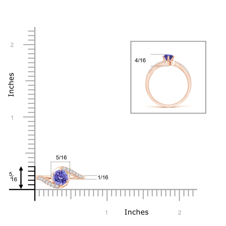 5mm AAA Prong-Set Tanzanite Bypass Ring with Diamond Accents in Rose Gold ruler