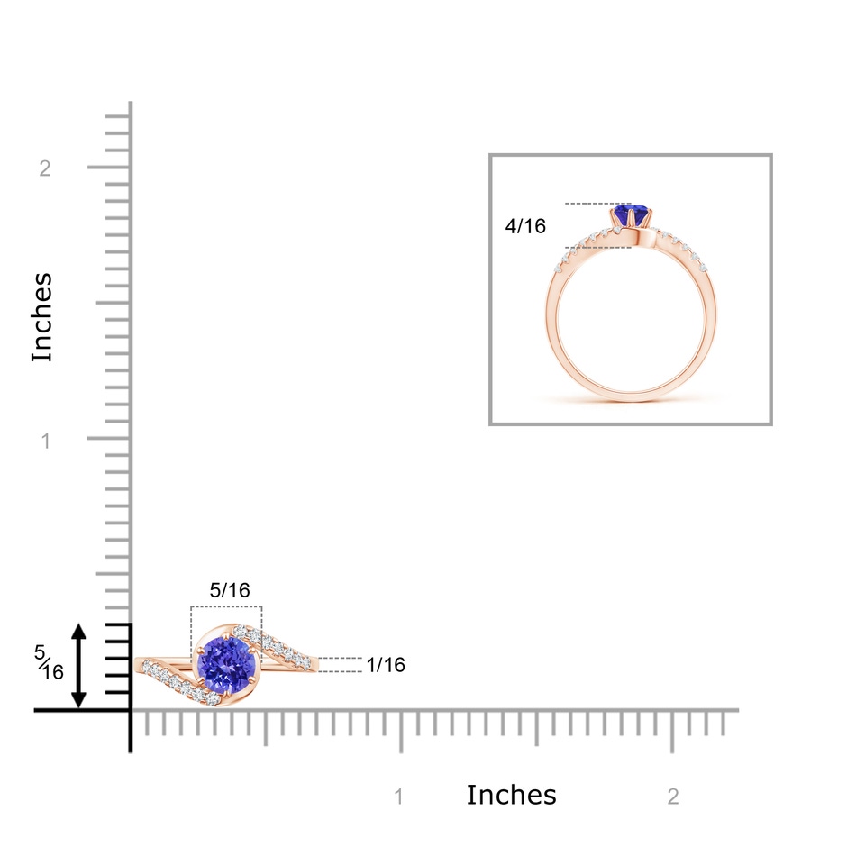 5mm AAAA Prong-Set Tanzanite Bypass Ring with Diamond Accents in Rose Gold ruler